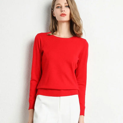 Women's Slim O-Neck Cashmere Wool Blend Sweater Trendy