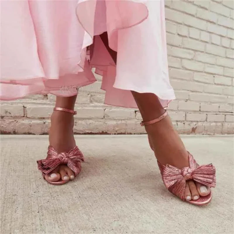 Summer High Quality Open Umbilical Bow High Heels Women's Sandals Party Dress Wedding Shoes