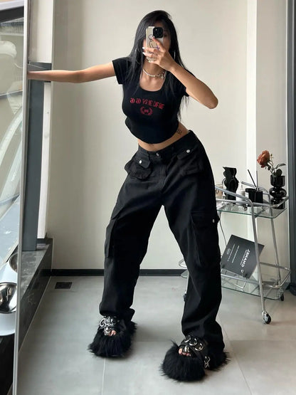 Vintage Cargo Pants Women Gyaru Brown Fashion Baggy Baddies Streetwear Hippie Trousers Casual 90s Aesthetic