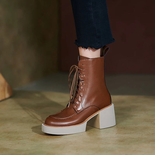 Women's Genuine Leather Platform High Heel Boots