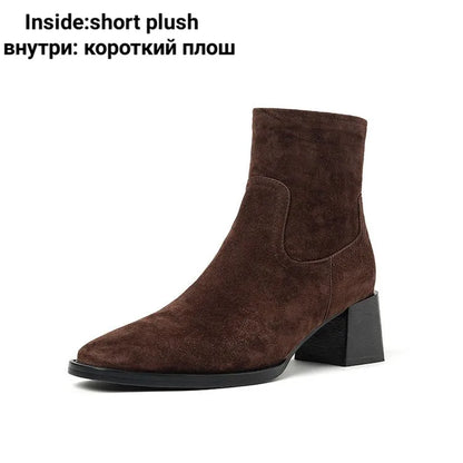 Women's Suede Ankle Booties with Block Heel