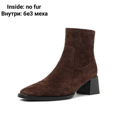 Women's Suede Ankle Booties with Block Heel
