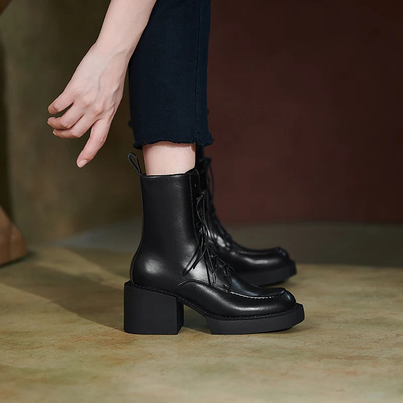Women's Genuine Leather Platform High Heel Boots
