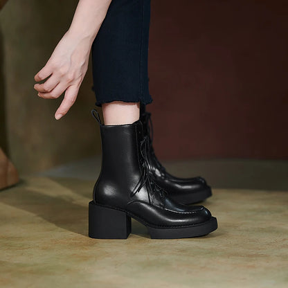Women's Genuine Leather Platform High Heel Boots