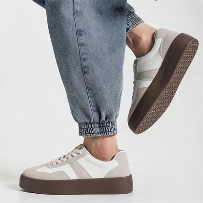 Unisex Retro Brown Leather Platform Sneakers