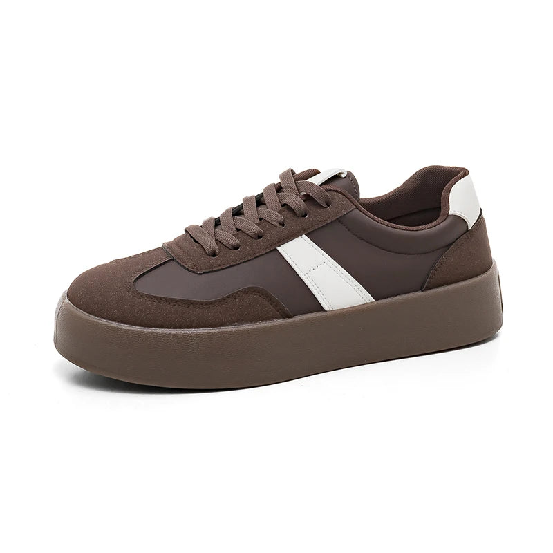 Unisex Retro Brown Leather Platform Sneakers