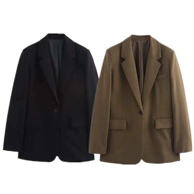 Chaqueta blazer larga con cuello vuelto para mujer