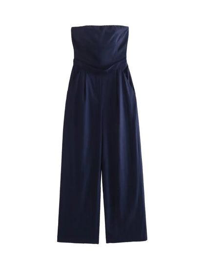 Solid Sexy Strapless Jumpsuits Women Summer Off Shoulder Elegant Fashion Sleeveless Tops Streetwear Vintage Overalls Clothing