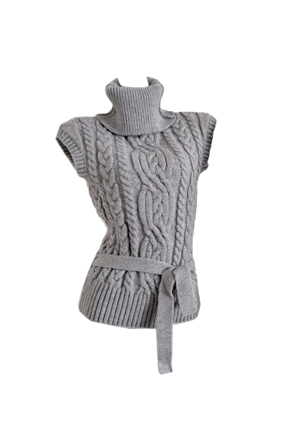 Thick needle knitting three-dimensional twist turtleneck small flying sleeve belt twisted sweater vest