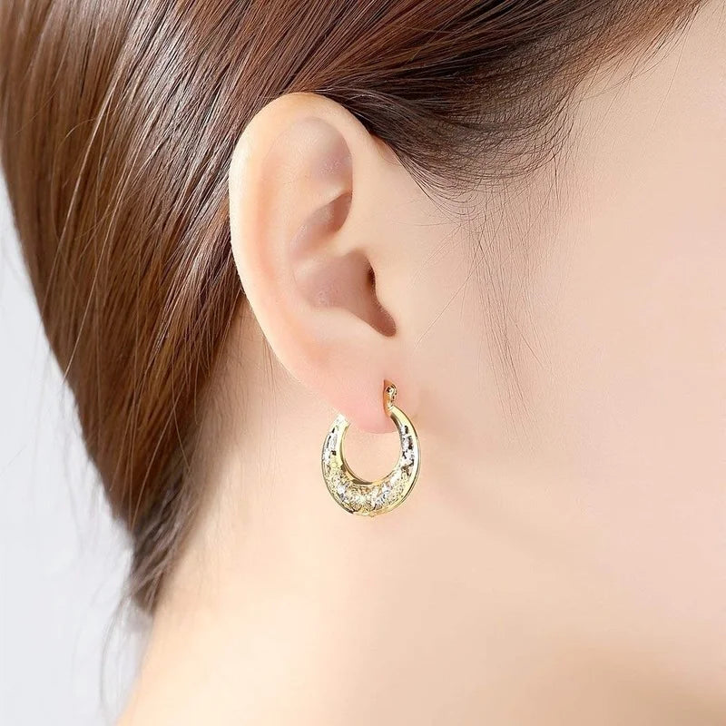 Vintage Metal Hand Engraved Butterfly Pattern Hoop Earrings Classic Women's Gold Plated Hook Drop Earrings