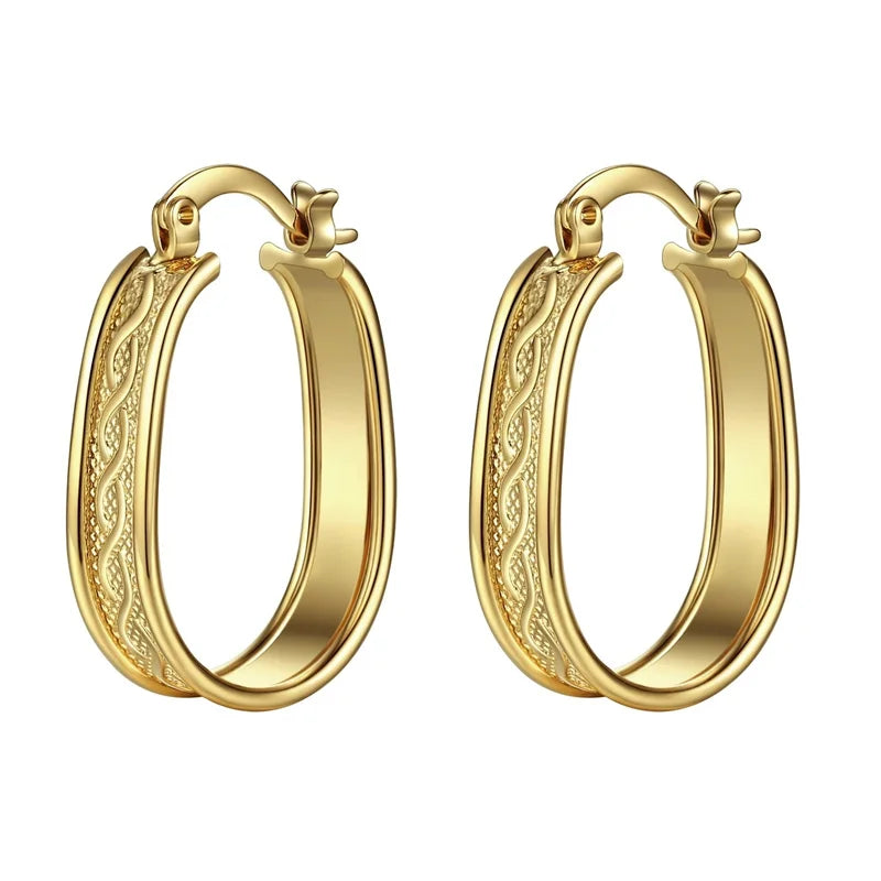 Vintage Metal Hand Engraved Butterfly Pattern Hoop Earrings Classic Women's Gold Plated Hook Drop Earrings