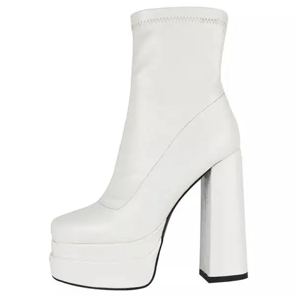 Winter Boots Lady Boots-Women Shoes Zipper Luxury Designer Rubber High Heel Ankle Fashion Rome Solid PU Basic Square Toe