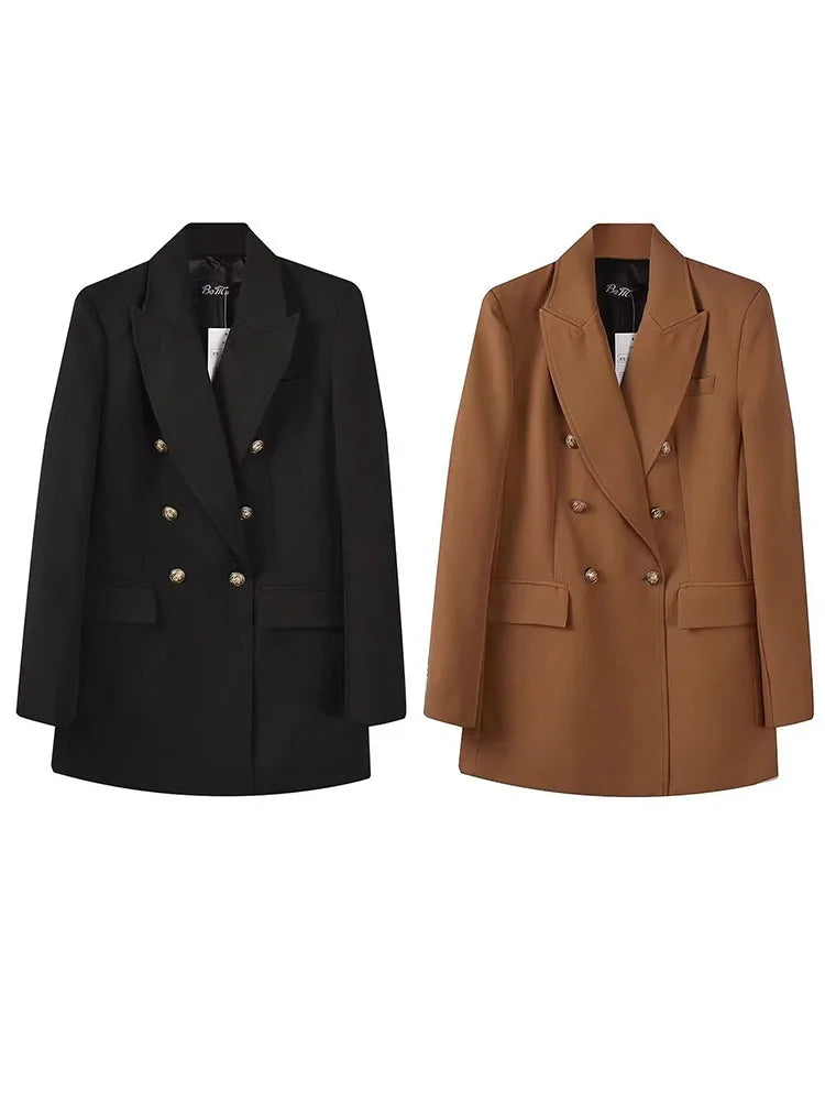 Blazer cruzado de mujer - Prenda exterior vintage de manga larga con bolsillos