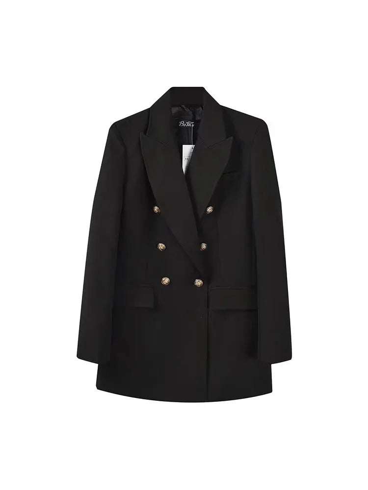 Blazer cruzado de mujer - Prenda exterior vintage de manga larga con bolsillos