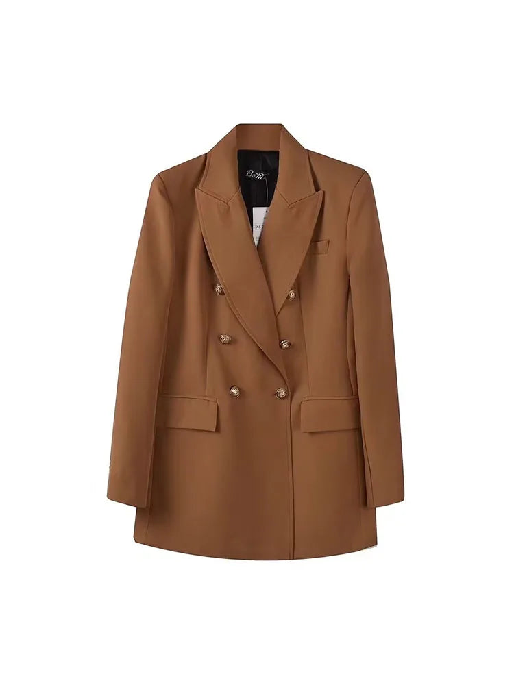 Blazer cruzado de mujer - Prenda exterior vintage de manga larga con bolsillos