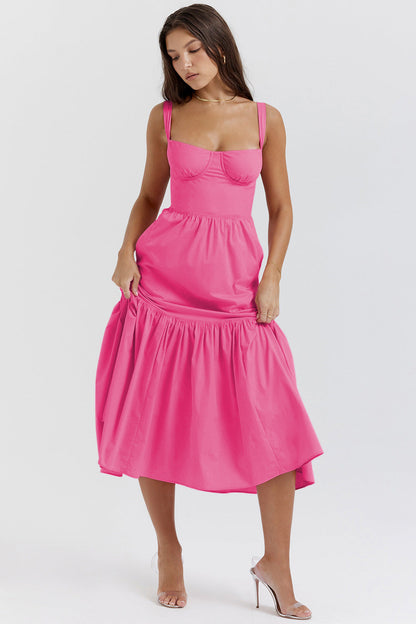 Sweet and spicy wind suspender solid color A pendulum floral dress women -dropshippingabc.com