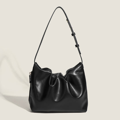 Bolso de hombro sencillo de piel suave con pliegues, diseño para mujer, bolso de hombro con cremallera lateral de color liso, bolso hobo para mujer 
