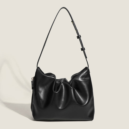 Bolso de hombro sencillo de piel suave con pliegues, diseño para mujer, bolso de hombro con cremallera lateral de color liso, bolso hobo para mujer 