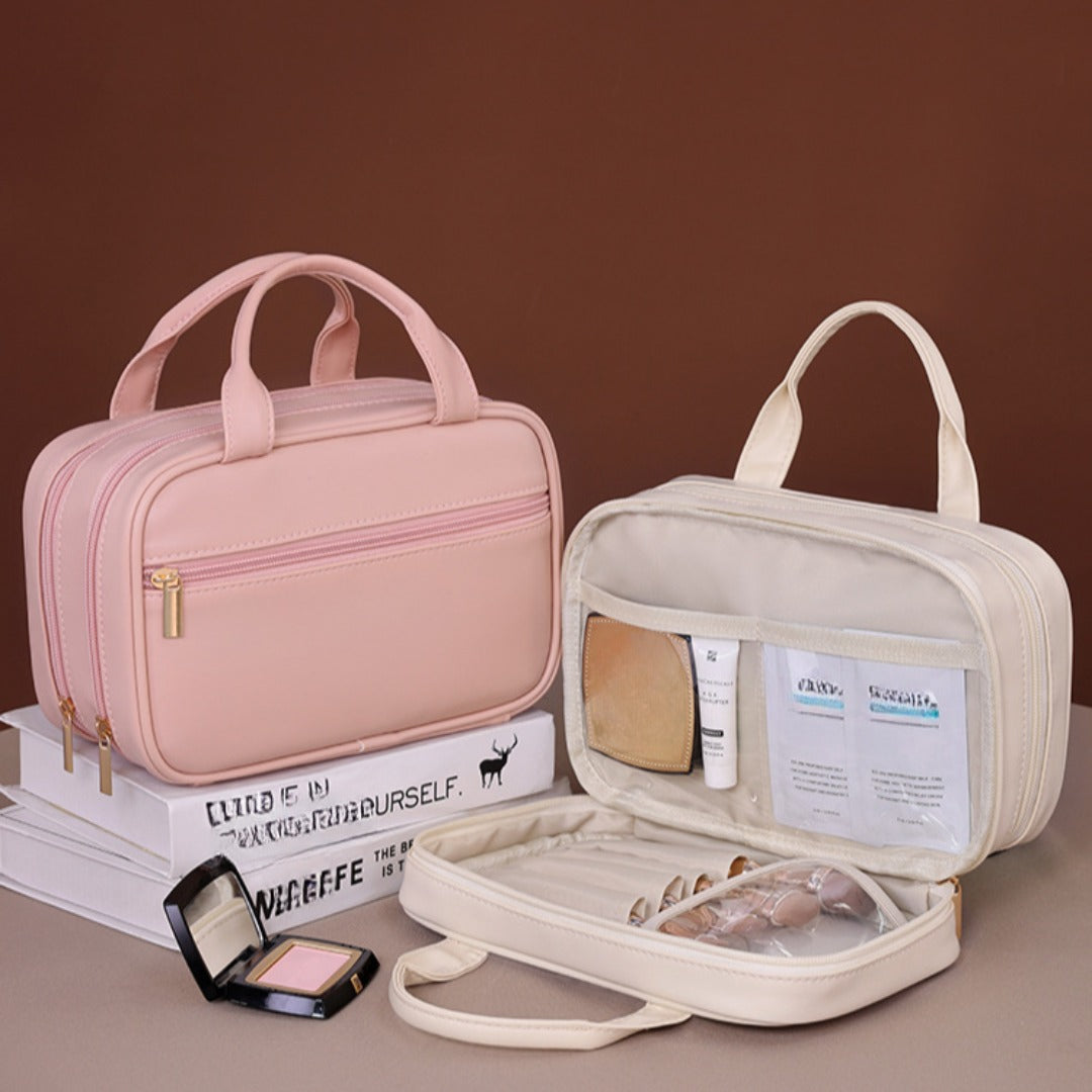 Double layer portable cosmetic bag, large capacity portable cosmetic storage bag, makeup bag organizer,Makeup bag with compartments,