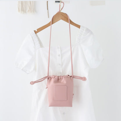 Soft PU Cute Mini Mobile Phone Bag - Fashionable Pleated Shoulder Women's Bag, Simple Drawstring Crossbody Small Square Bag