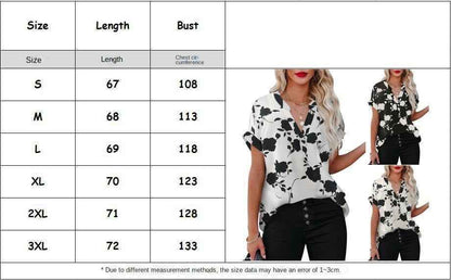 Printed Short Sleeve Shirt Loose V-Neck