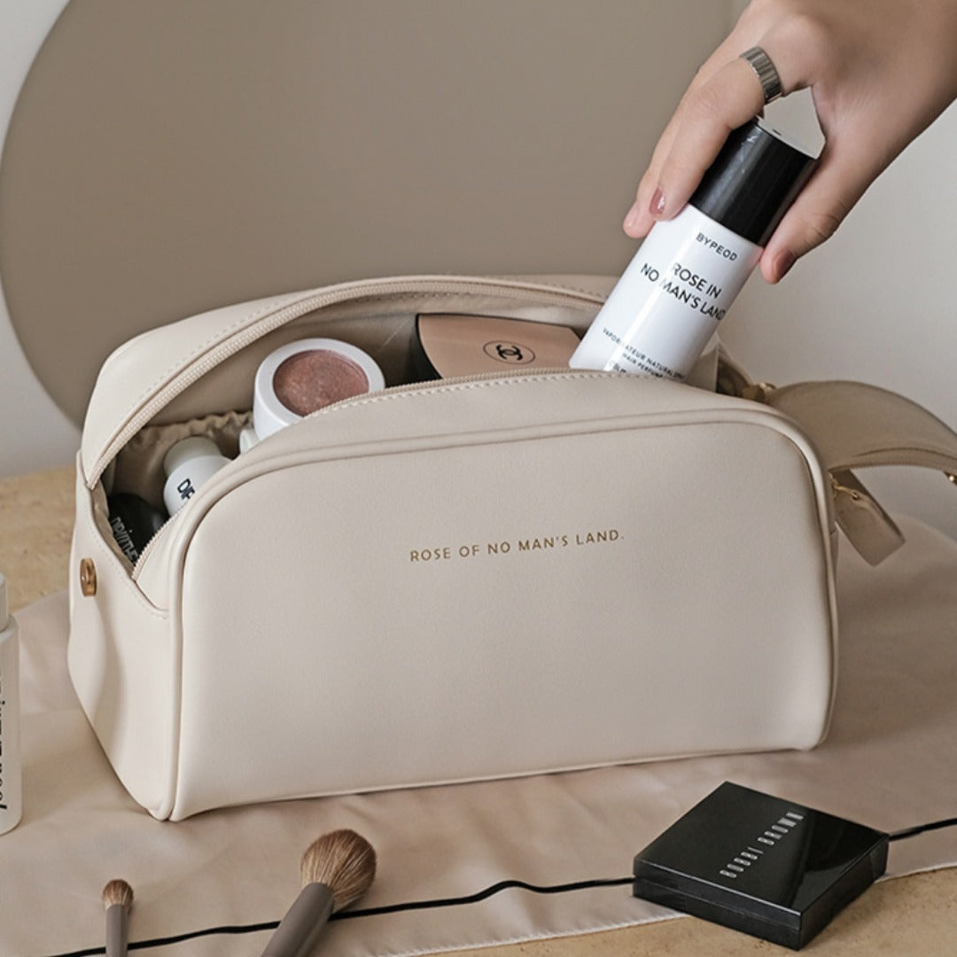 Neceser impermeable de poliuretano, neceser de viaje portátil de gran capacidad, neceser de maquillaje de viaje, organizadores de neceseres de maquillaje, neceseres de maquillaje pequeños 