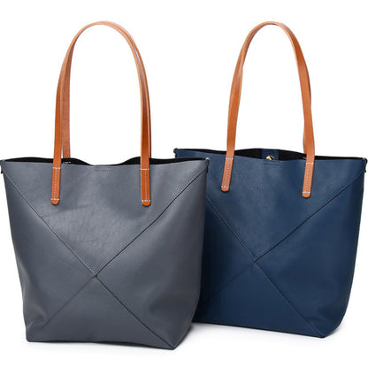 Elegante bolso de hombro de piel auténtica - Bolso tipo cubo plegable geométrico con estilo y bolso tote de gran capacidad para mujer 