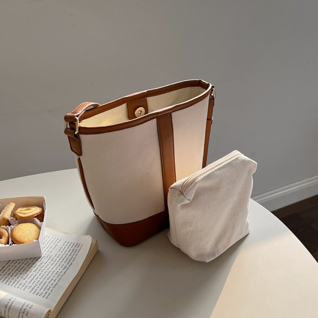 Bolso tipo cubo retro con textura sencilla y diseño minimalista - Bolso versátil para mujer, ideal para llevar al hombro o cruzado. 