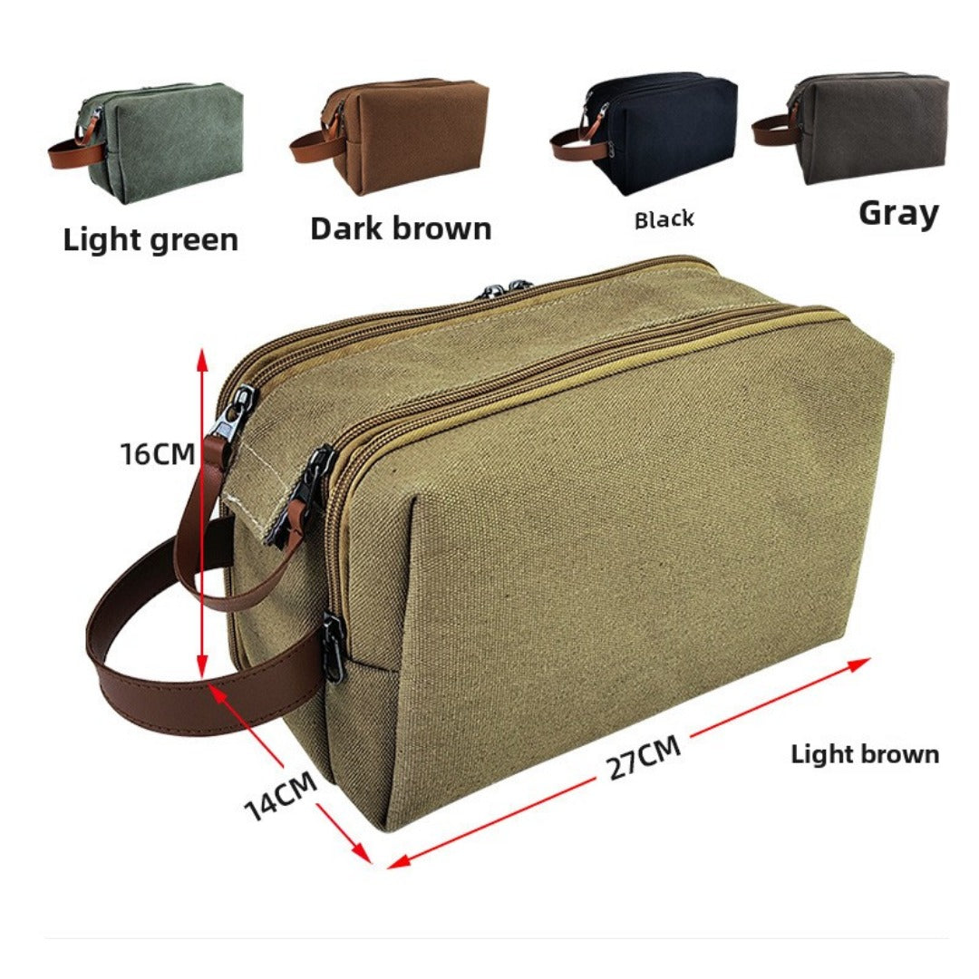 Large Capacity Men's Canvas Wash Bag – Durable Razor Storage & Cosmetic Bag with Ample Space for Travel Essentials