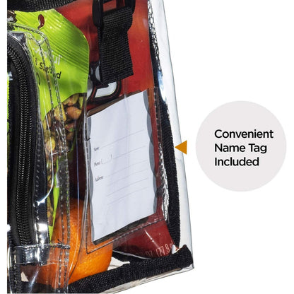 PVC clear lunch bag, adjustable strap front storage compartment mesh pocket, outdoor lunch bag with compartments