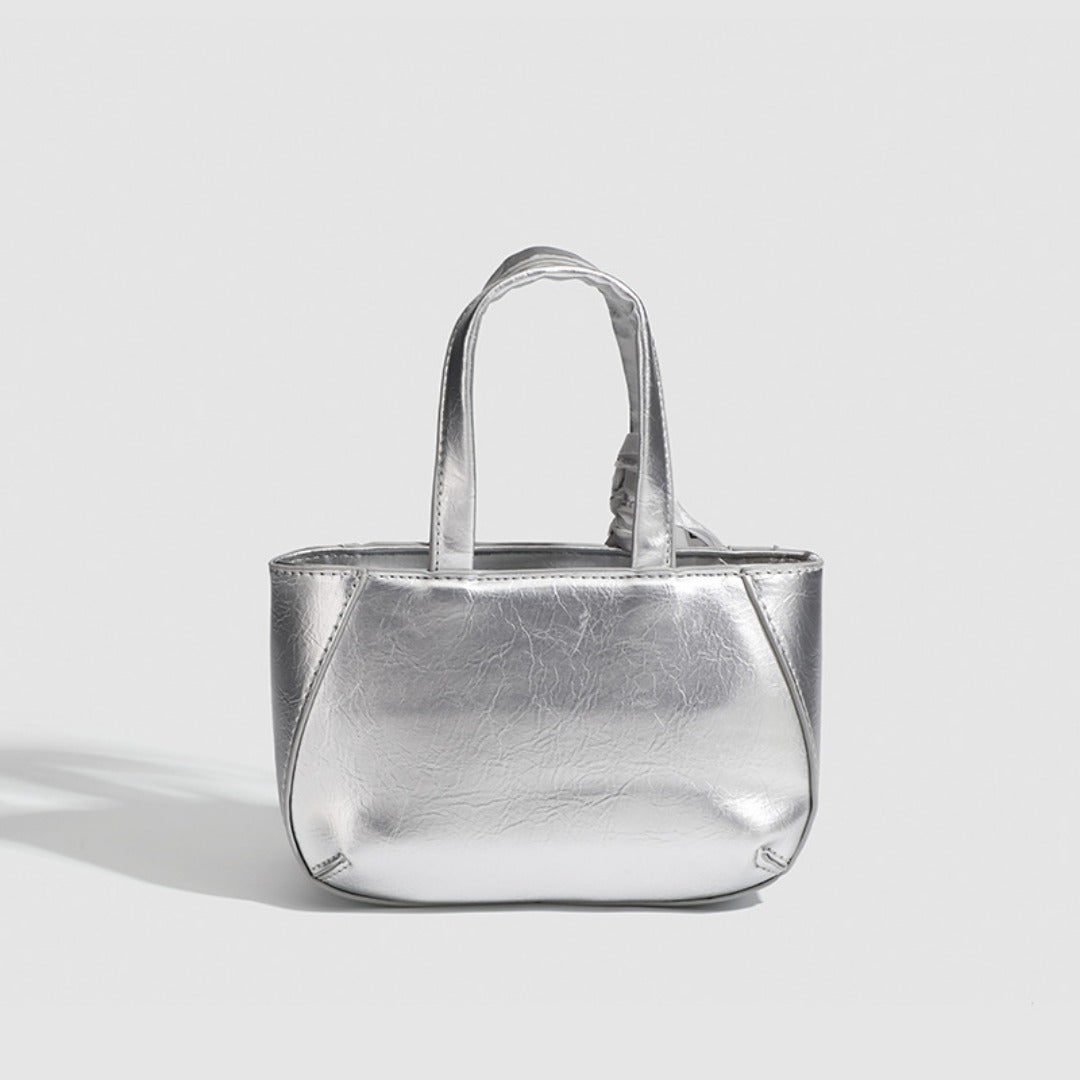 Metallic small tote bag, small handbag ladies, fashionable silver square bag, versatile shoulder Crossbody bag