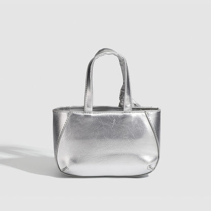 Metallic small tote bag, small handbag ladies, fashionable silver square bag, versatile shoulder Crossbody bag