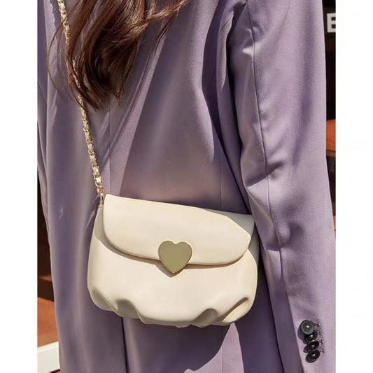 Elegante bolso bandolera pequeño blanco para mujer - Bolso de hombro sencillo y versátil con diseño de nube y cadena 