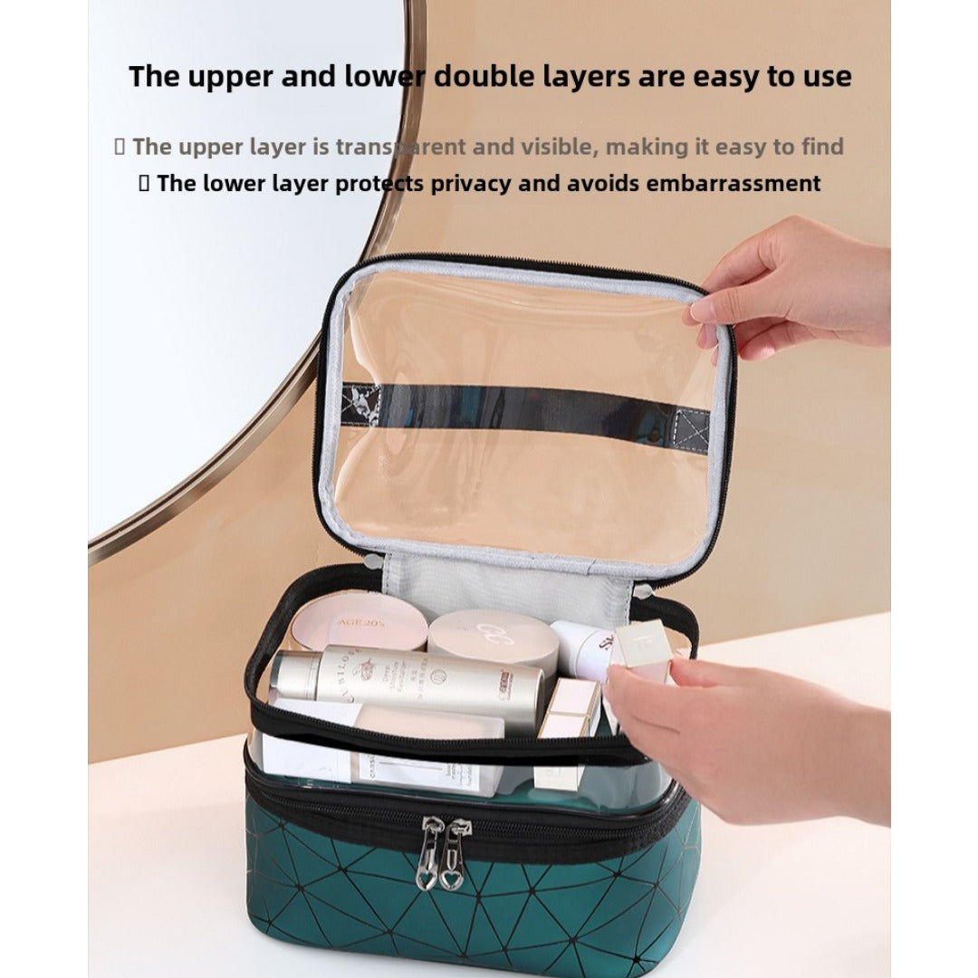 Multifunctional double-layer cosmetic bag, transparent storage bag, travel portable tote bag, large-capacity waterproof toilet bag