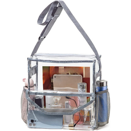 Bolso bandolera transparente de PVC, ajustable para viajes, eventos deportivos y conciertos; bolso de hombro grande transparente con compartimentos tipo hobo. 