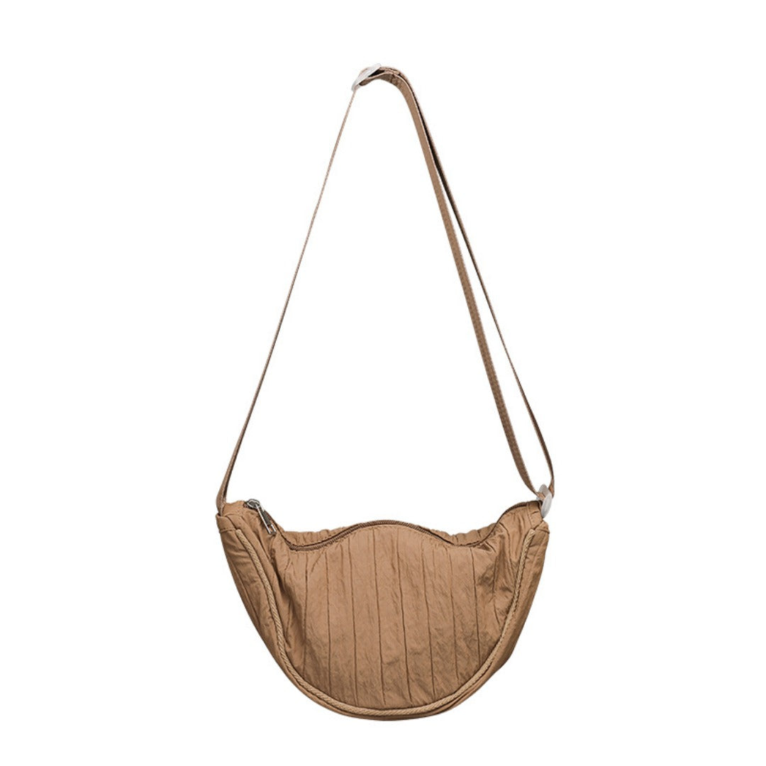 Casual Nylon Cloth Hobo Bag – Simple Pleated Striped Shoulder Bag, Lightweight Shopping Crossbody Small Square Bag