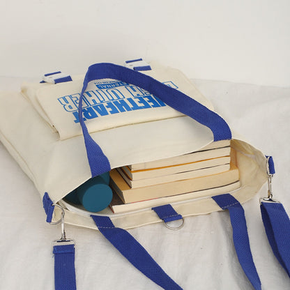 Carry letter pattern printed canvas bag, student shoulder canvas bag, shopping bag with zipper, tote canvas bag