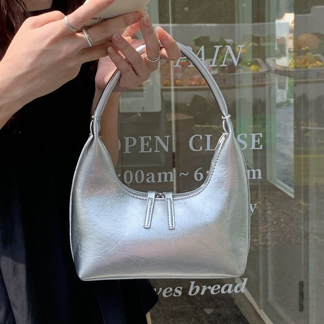 Bolso bandolera pequeño tipo hobo plateado, bolso de hombro pequeño, bolso de hombro de verano para mujer, bolso hobo pequeño 