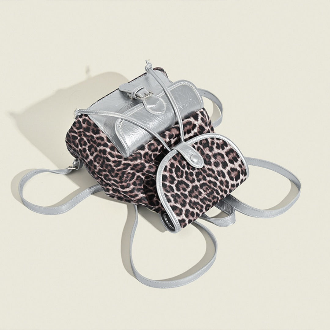 Mochila retro con estampado de leopardo en contraste, mochila versátil para mujer, ideal para otoño e invierno. 