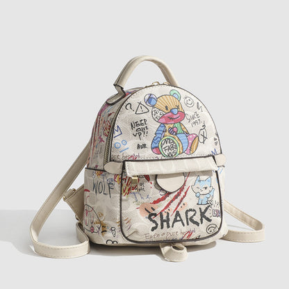 Mochila pequeña de verano, mochila con diseño de oso y grafiti, mochila pequeña para mujer, mini mochila informal de moda para mujer 