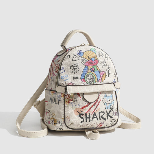 Mochila pequeña de verano, mochila con diseño de oso y grafiti, mochila pequeña para mujer, mini mochila informal de moda para mujer 