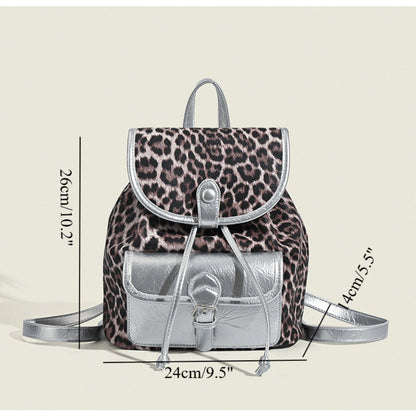 Mochila retro con estampado de leopardo en contraste, mochila versátil para mujer, ideal para otoño e invierno. 