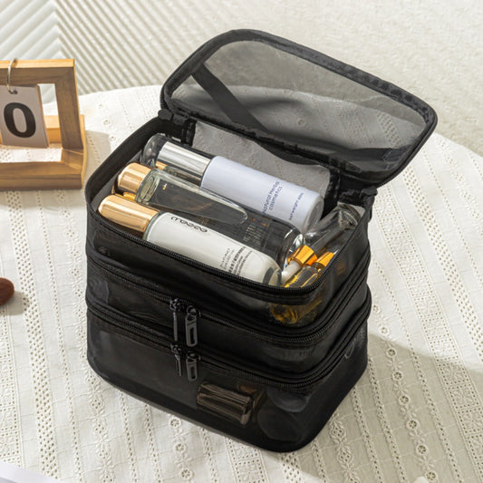 Neceser de malla, neceser ligero de gran capacidad de tres capas, bolsa de almacenamiento de doble capa, bolsa de viaje de malla, caja de almacenamiento de herramientas portátil, bolsa de ducha de malla. 