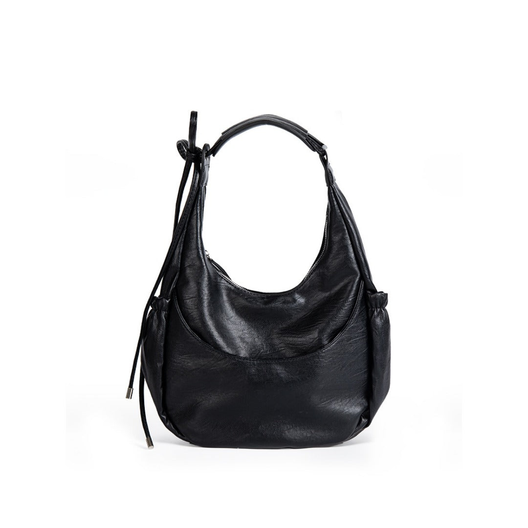 Bolso de mano negro de gran capacidad para mujer, bolso hobo versátil para el hombro 