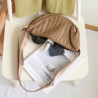 Casual Nylon Cloth Hobo Bag – Simple Pleated Striped Shoulder Bag, Lightweight Shopping Crossbody Small Square Bag