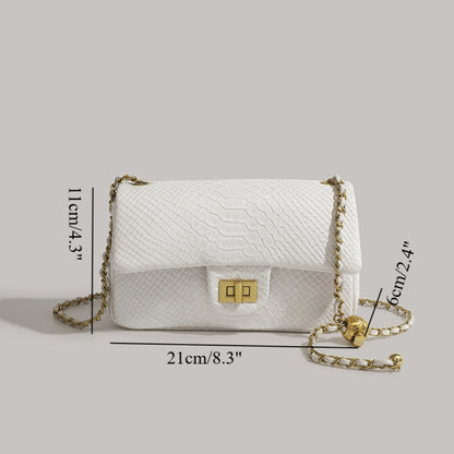 Small square crossbody purse, chain shoulder bag, fashionable snake pattern crossbody small square bag