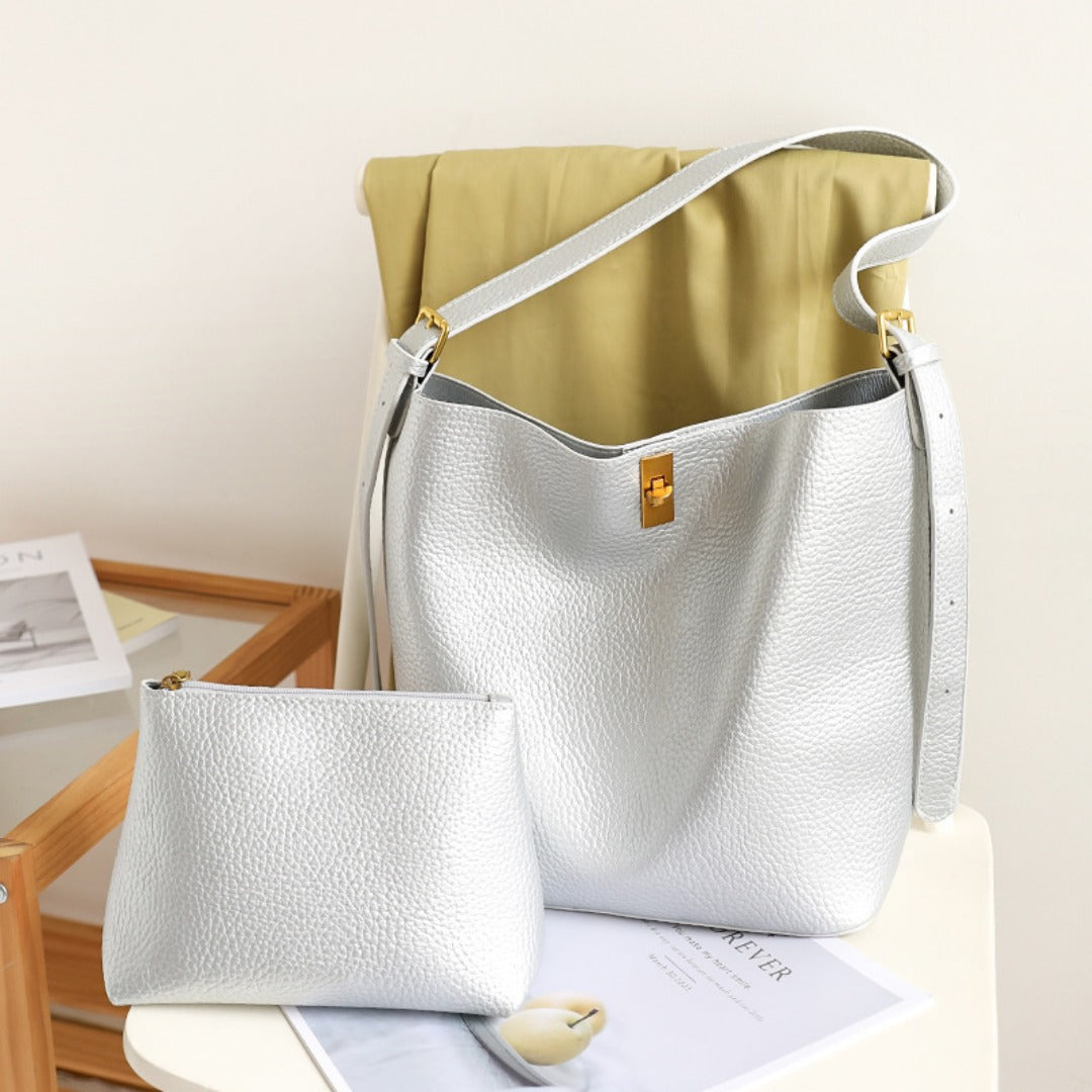 Bolso tipo cubo versátil de gran capacidad para mujer - Bolso bandolera tipo hobo de PU suave con textura retro y cierre, estilo casual 2 en 1