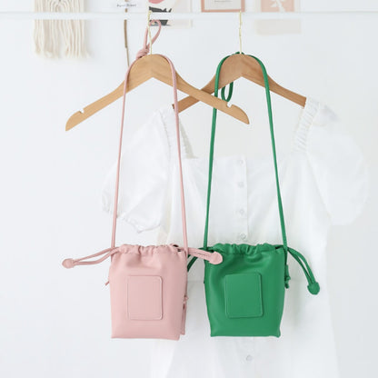 Soft PU Cute Mini Mobile Phone Bag - Fashionable Pleated Shoulder Women's Bag, Simple Drawstring Crossbody Small Square Bag