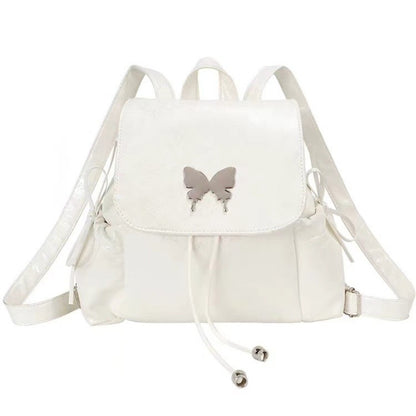 Mochila blanca con mariposas, elegante y práctica. Ideal para estudiantes y como bolso de hombro o mochila de viaje. 