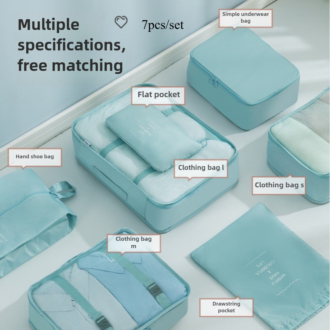 Juego de 7 bolsas de viaje de gran capacidad, bolsas de deporte con separación para ropa húmeda y seca, juego de almacenamiento de siete piezas para maleta, organizador de bolsas de viaje 